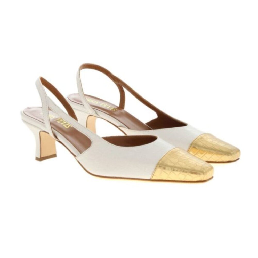 Paris Texas Reptile print slingbacks in white and gold 37.5/7.5 - Picture 11 of 11